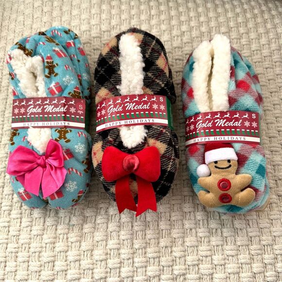 Gold Medal Accessories - 3 Pack Holiday Set Winter Cozy Slipper Socks Size Small